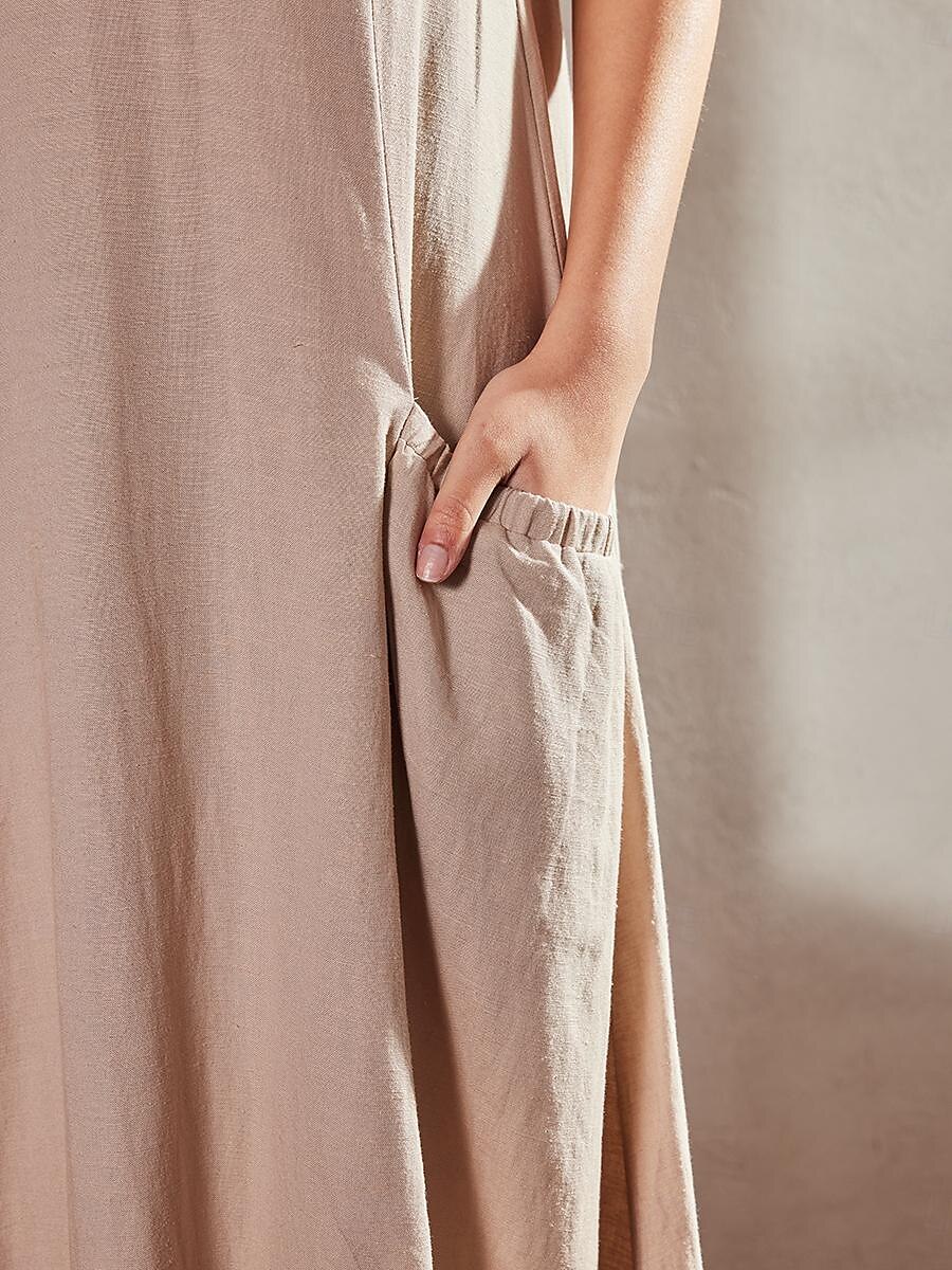 Dámské Světlá růžová Nebeská modř Khaki Léto Maxi dlouhé šaty Maxi šaty Bavlněné lněné šaty Volnočasové šaty Jednobarevné Denní Volný Tričkový 2025 - $26.99 –P2