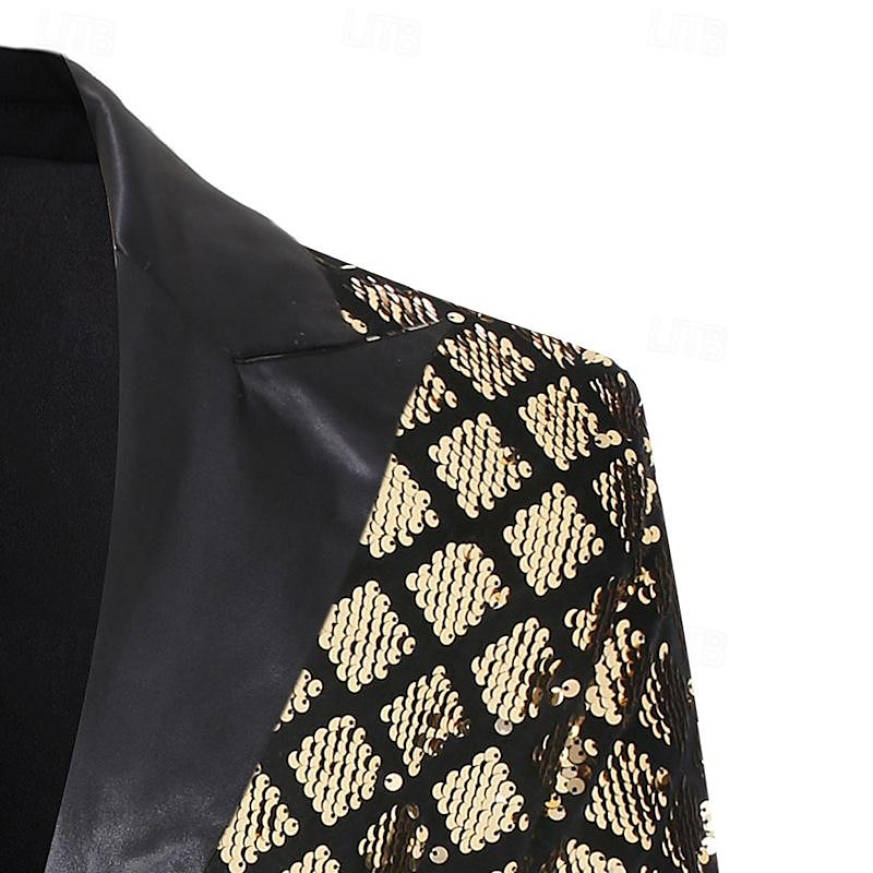 Männlich Blazer Hochzeitsfeier Party & Abend Tasche Ganzjahres Paillettenbesetzt glitzernd Hochzeit Einreihig Blazer Silber Schwarz Königliches Blau Gold 2026 - $60.99 –P10