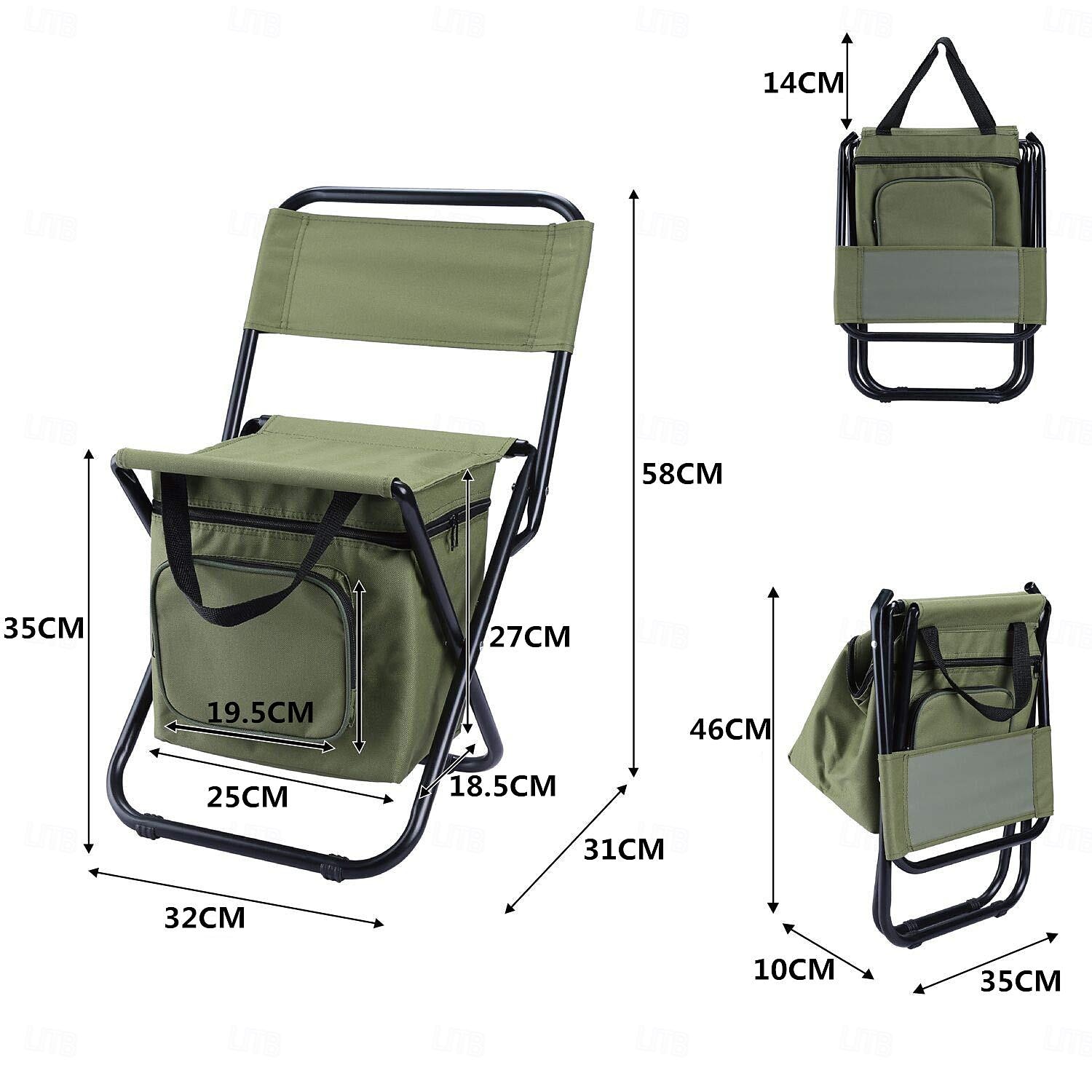 Portable Foldable Camping Chair with Cooler Bag, Lightweight Backrest Stool Compact Folding Chair Seat, Outdoor Backrest Stool with Folding Backpack for Camping Hunting Fishing Hiking 2025 - $23.99 –P2