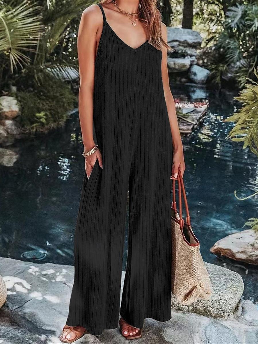 Női Szabályos Jumpsuitek Utcai sikk Tömör szín Ujjatlan V-alakú Nyitott hátú Utca Napi Normál Fekete Fehér Bor Nyár 2025 - $31.99 –P9