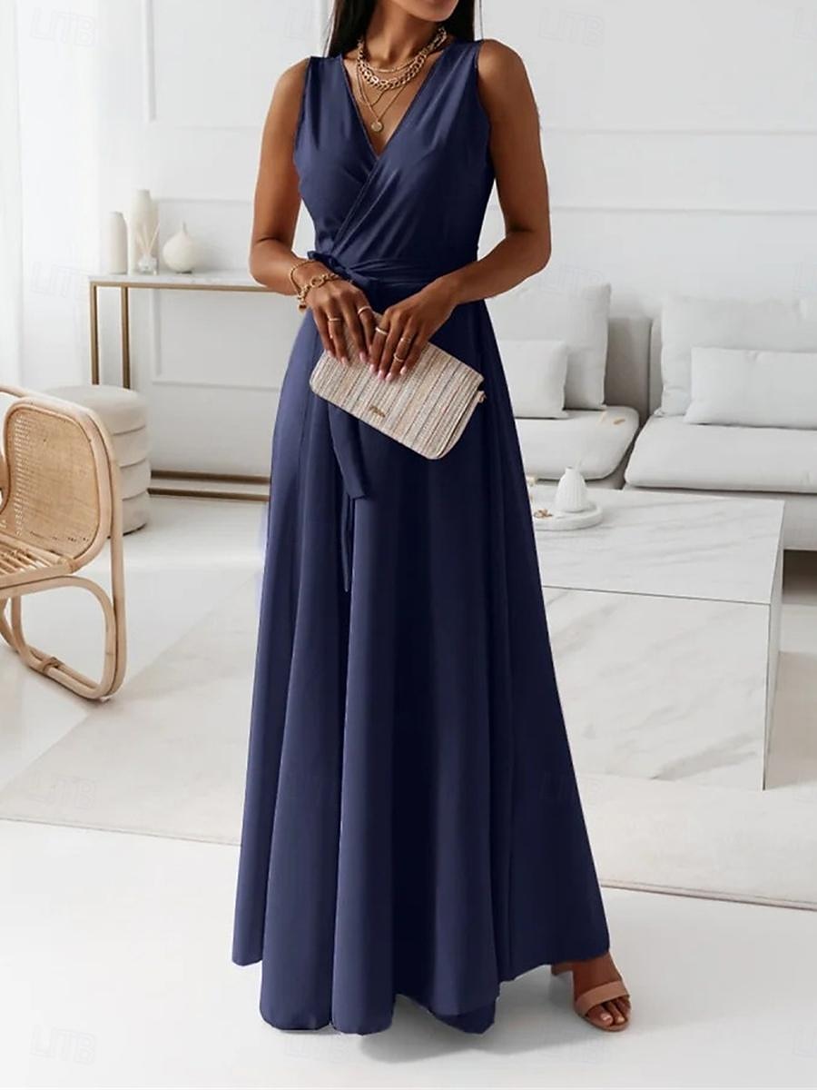 Women's Casual Dress Long Dress Maxi Dress Lace up Date Vacation Streetwear Maxi V Neck Sleeveless Pink Wine Red Color 2025 - $52.99 –P16