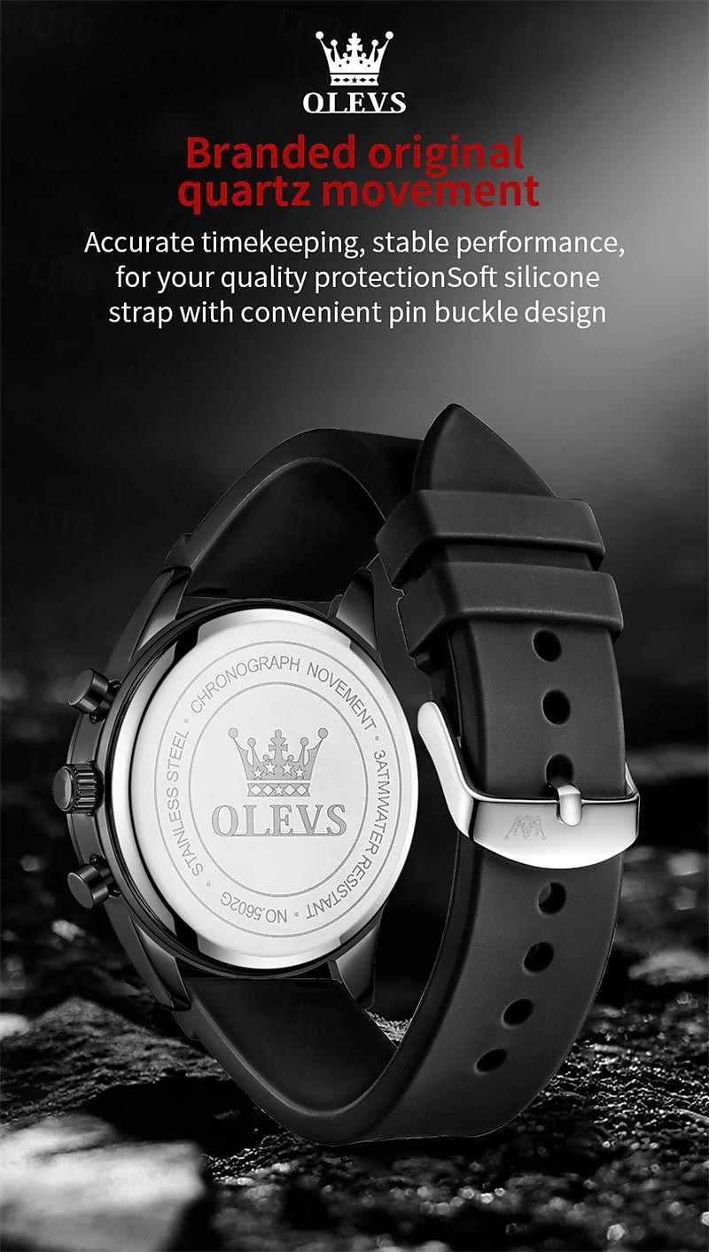 2024 Nieuwe Olevs Merk Heren Horloges Chronograaf Kalender 24-Uur Aanduiding Quartz Horloge Drie Ogen Zes Handen Waterdichte Sport Heren Polshorloge 2026 - $35.99 –P5