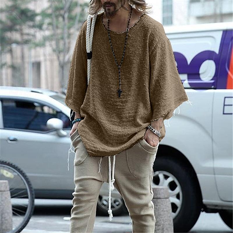 Herren T Shirt T-Shirt Langarmshirt Langarm Rundhalsausschnitt Frühling & Herbst Einfach Mode Designer Basic Urlaub Straße Ausgehen Schwarz Beige Top T-Shirt für Herren 2025 - $32.99 –P1