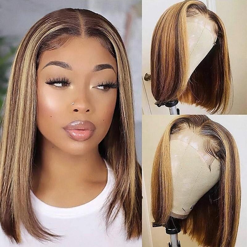 perruque en cheveux humains à reflets perruque bob p4/27 4x4 perruque courte en dentelle droite de 2025 ? $126.99 –P2