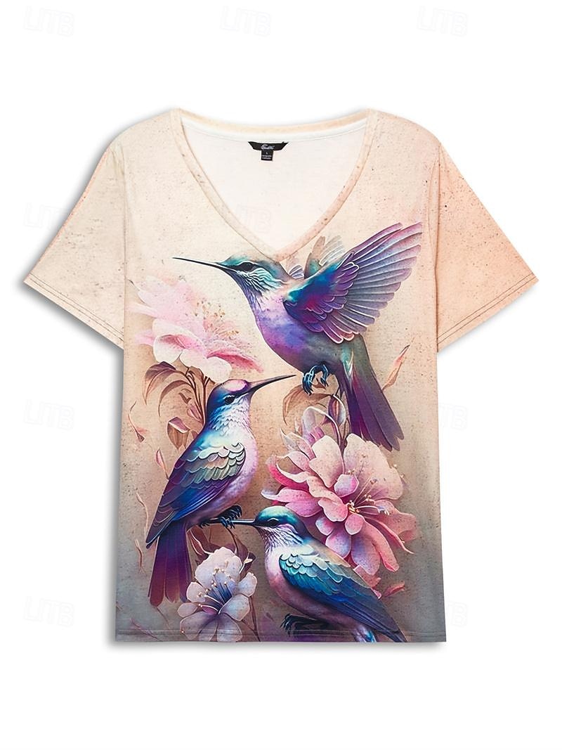 kvinners t-skjorte mote blomsterprint kortermede vanlige topper v-hals ferie helg lilla beige sommer 2025 - $19.99 –P3