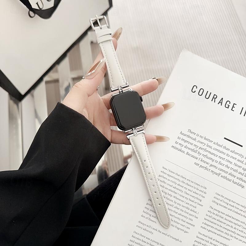 Nahkabändi Yhteensopiva Apple Watchin ranneke 38mm 40mm 41mm 42mm 44mm 45mm 49mm Ylellisyys Säädettävä Metalliseos Aito nahka Kellon vaihtoranneke varten iwatch Ultra 2 Series 9 8 7 SE 6 5 4 3 2 1 2025 - $23.99 –P5