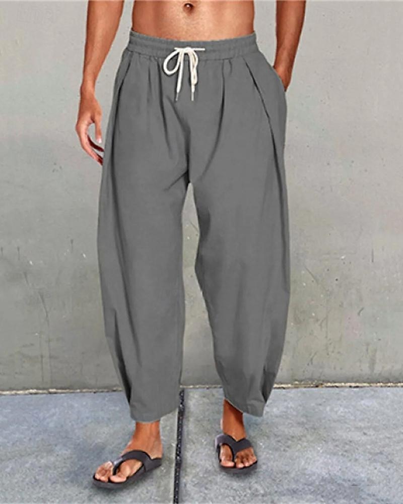 Férfi Vászon nadrág Nadrág Nyári nadrág Strand nadrág Hárem nadrág Zsinór Zseb Rugalmas derék Sima Mokaszinok Légáteresztő Napi Tengerpart Vakáció Hawaii Boho Fekete Fehér 2026 - $22.99 –P6