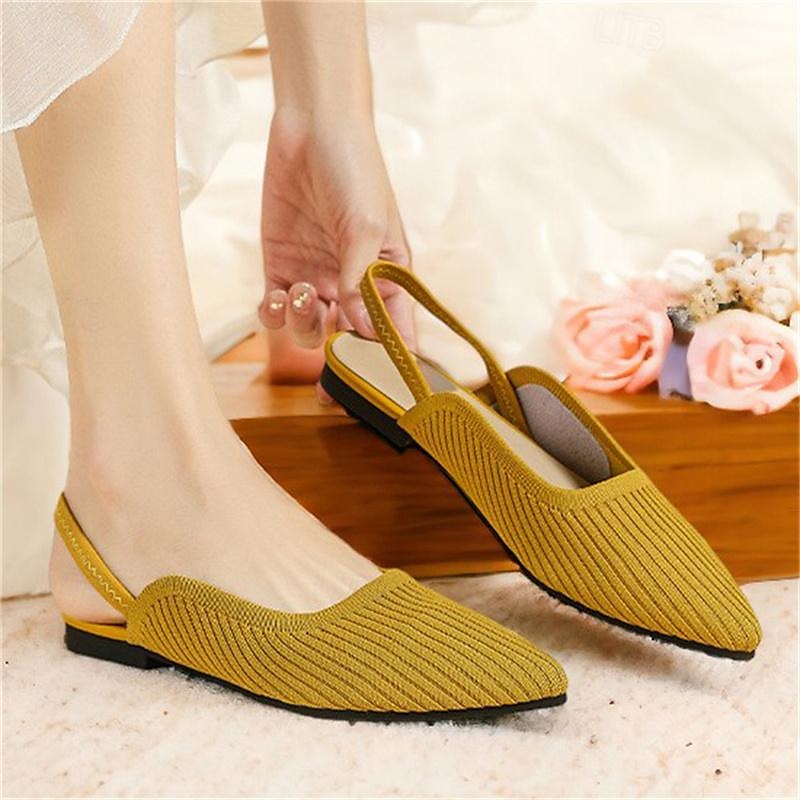Women's Sandals Flats Plus Size Flyknit Shoes Outdoor Work Daily Striped Flat Heel Pointed Toe Classic Casual Comfort Walking Knit Loafer Elastic Band Almond Black Yellow 2025 - $34.99 –P8