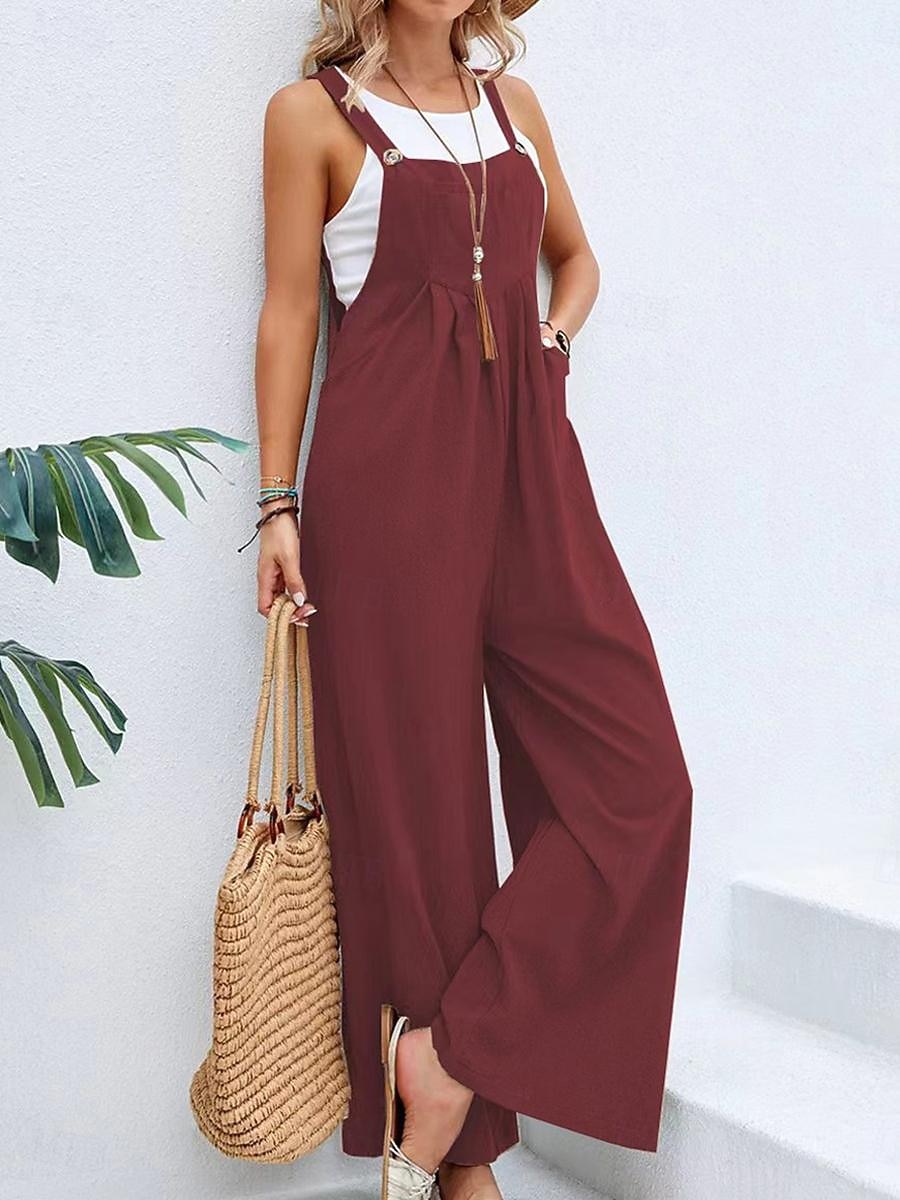 Femmes Normal Combinaison Streetwear Couleur Unie Sans manches Col carré Avec Poches Boutons Quotidien Rue Coupe régulière Noir Vin bleu marine Été de 2026 ? $24.99 –P8