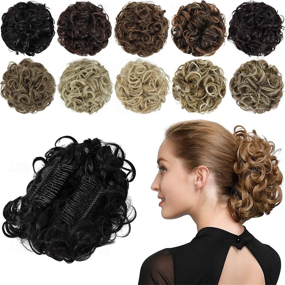 rosenknopp chignon-hårstycke lockigt bulle-förlängningar scrunchie updo syntetiska kammar i rörigt knullhår för kvinnor naturligt blond 2025 - $10.99 –P13