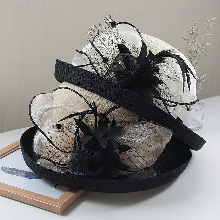 Fascinátory Klobouky Doplňky do vlasů Polyester Organza Kbelík Slamák Sluneční klobouk Ležérní Dovolená Elegantní Vinobraní S Peří Mašličky Přílba Pokrývky Hlavy 2025 - $35.99 –P4