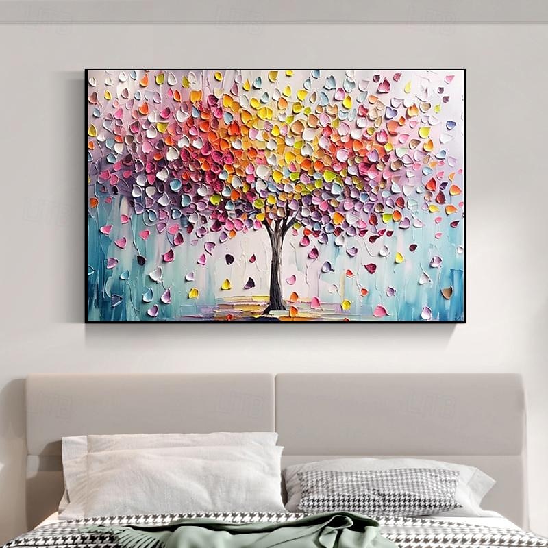 Handgemaltes buntes Baum-des-Lebens-Ölgemälde auf Leinwand, abstraktes Landschaftsbild, Kunstwerk, Messergemälde für Wohnzimmer, Schlafzimmer, Wanddekoration, ungerahmt 2025 - $133.99 –P6