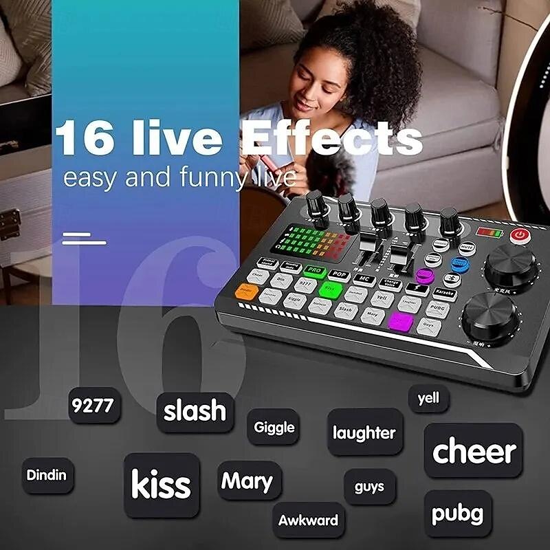 DJ-apparatuur microfoon geluidskaart console studio geluidskaart kit kabel telefoon mengcomputer live voice mixer f998 geluidskaart 2025 - $76.99 –P6