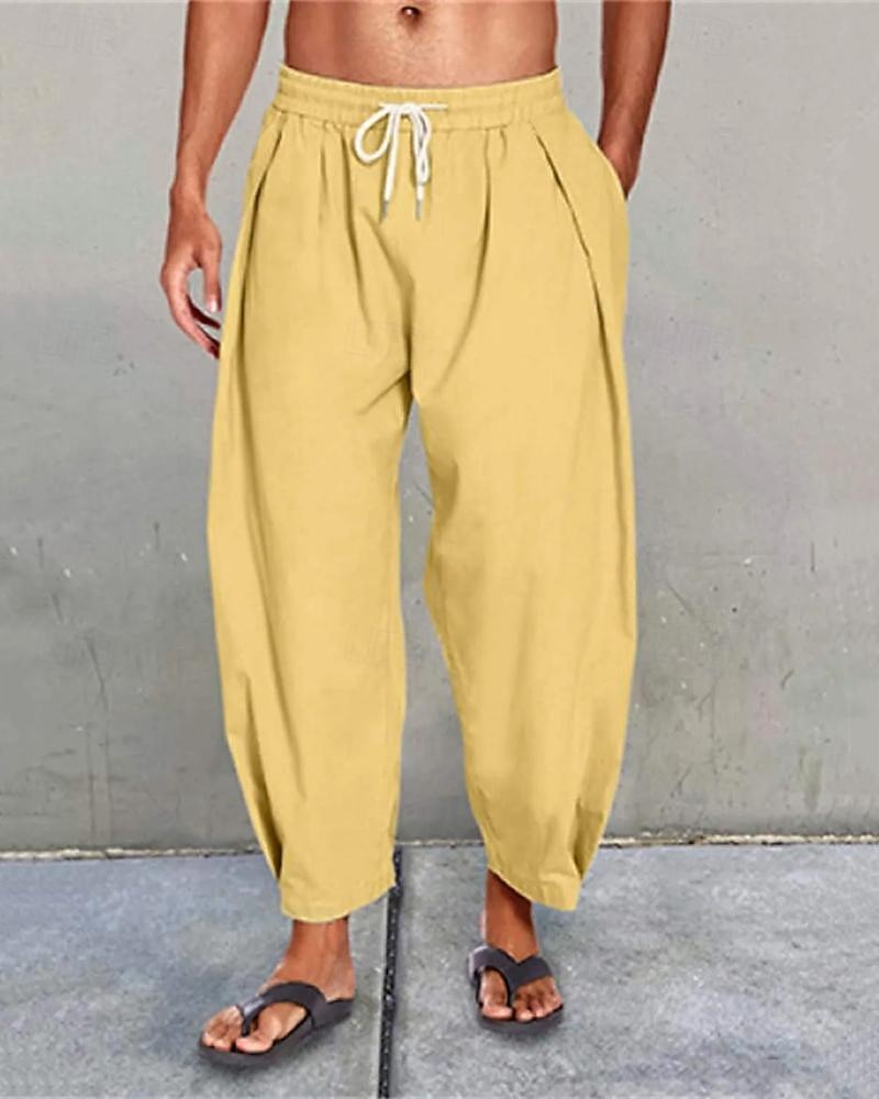 Férfi Vászon nadrág Nadrág Nyári nadrág Strand nadrág Hárem nadrág Zsinór Zseb Rugalmas derék Sima Mokaszinok Légáteresztő Napi Tengerpart Vakáció Hawaii Boho Fekete Fehér 2026 - $22.99 –P5