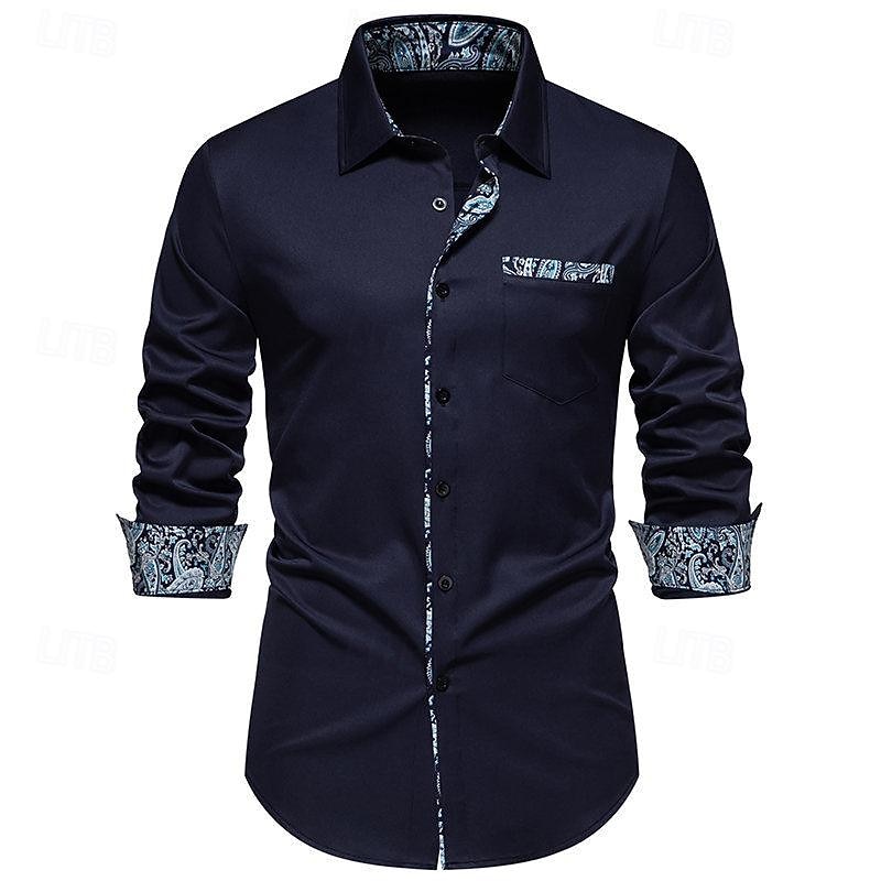 Homens Camisa Social camisa de verão Camisa casual camisa de praia camisa de colarinho camisa de botão Preto Branco Azul Marinha Manga Longa Estampado Cashemere Lapela Férias Havaiana Bolsos Roupa de 2026 por $40.99 –P10