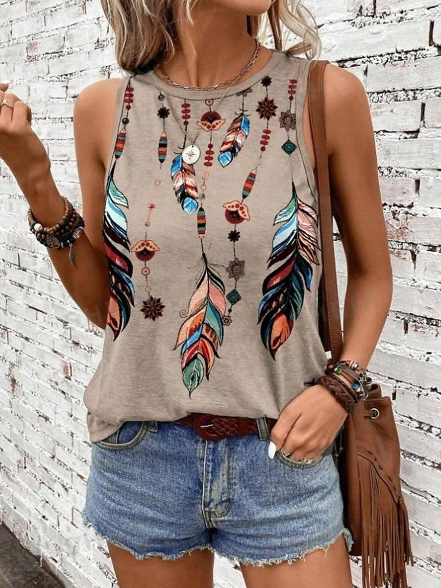 Camisole pentru femei top vest imprimeu stilat ombre fără mâneci guler rotund vacanță casual roz albastru deschis khaki curcubeu vară 2025 - $17.99 –P5