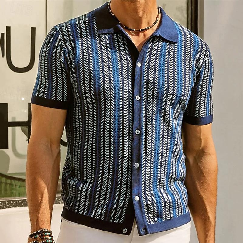 Per uomo Camicia da golf Golf polo da golf Ufficio Informale Bavero Manica corta Essenziale Moderno Color Block A strisce Collage Pulsante Primavera estate Standard Vinaccia Blu marino Verde Camicia del 2025 a $39.99 –P6
