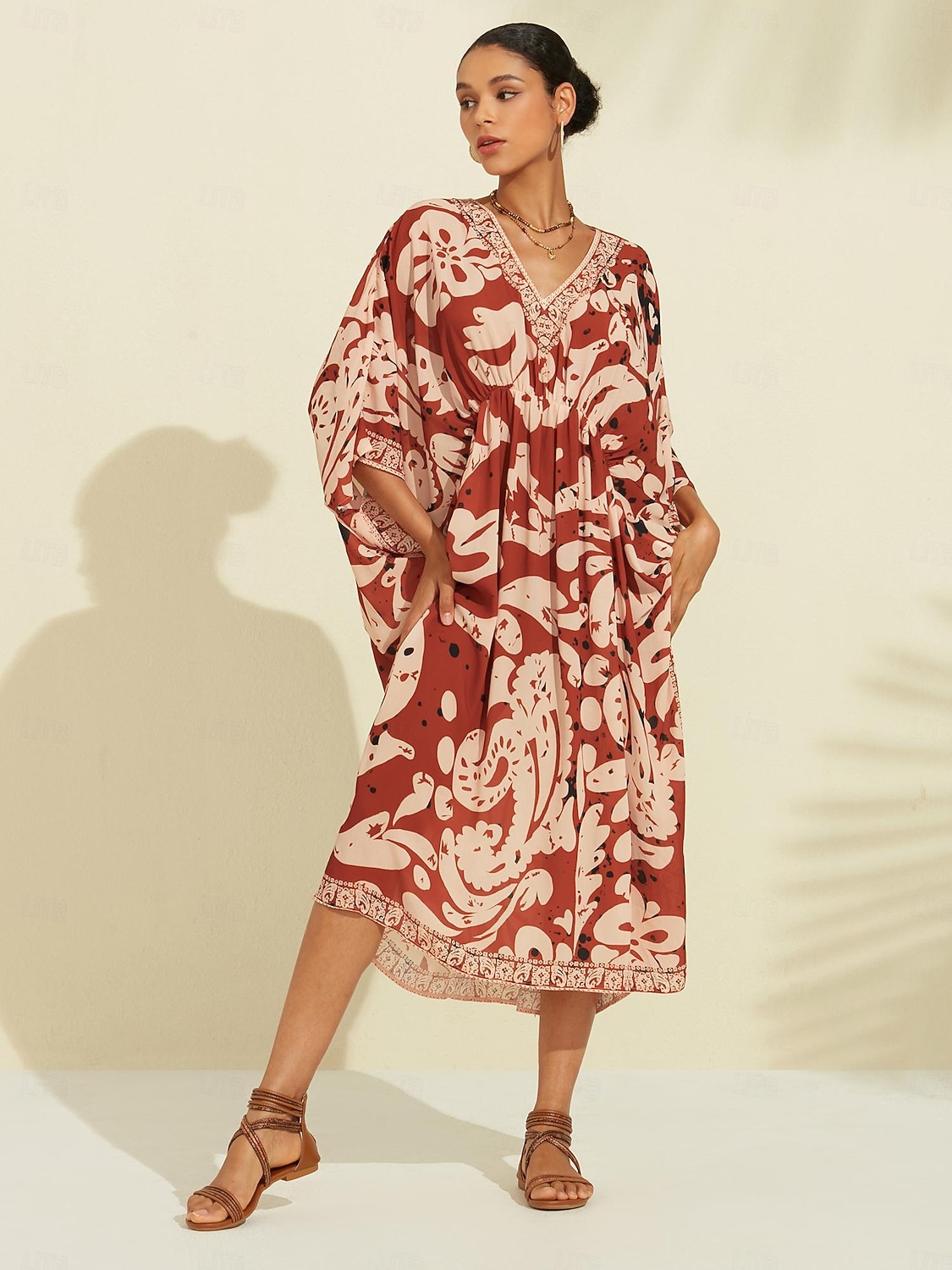 caftan midi en mousseline à imprimé cachemire bohème et col en V de 2026 ? $102.99 –P6
