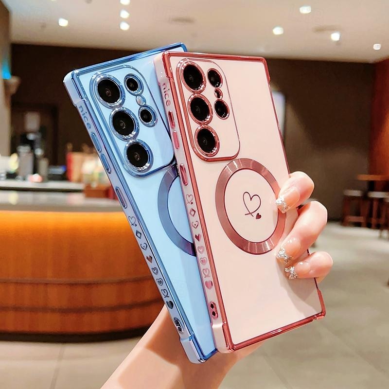 telefono Custodia Per Samsung Galaxy S24 S23 S22 S21 Ultra Plus S25 Ultra Per retro Supporta la ricarica wireless Resistente agli urti Con cuori TPU Placcatura del 2025 a $13.99 –P7