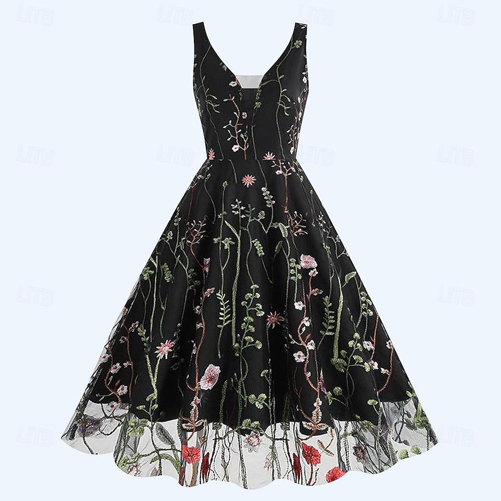 Anos 50 Retro Vintage Vestidos Vestido swing Floral Fantasia Mulheres Dia Das Bruxas Carnaval Baile de Máscaras Roupa Diária Festa de Solteira Adulto Vestido Vestidos de baile de 2026 por $40.99 –P5
