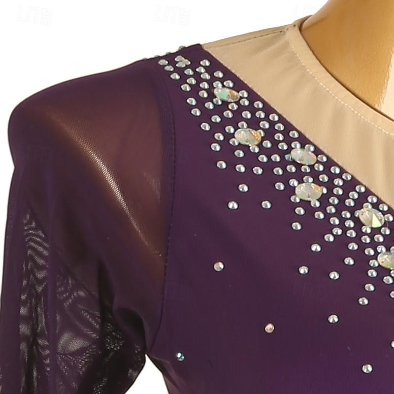 Vestido de patinaje artístico Mujer Chica Patinaje Sobre Hielo Vestidos Morado Retazos Malla Alta elasticidad Entrenamiento Competición Ropa de Patinaje Clásico Cristal / Strass Manga Larga Patinaje 2026 - $152.99 –P5