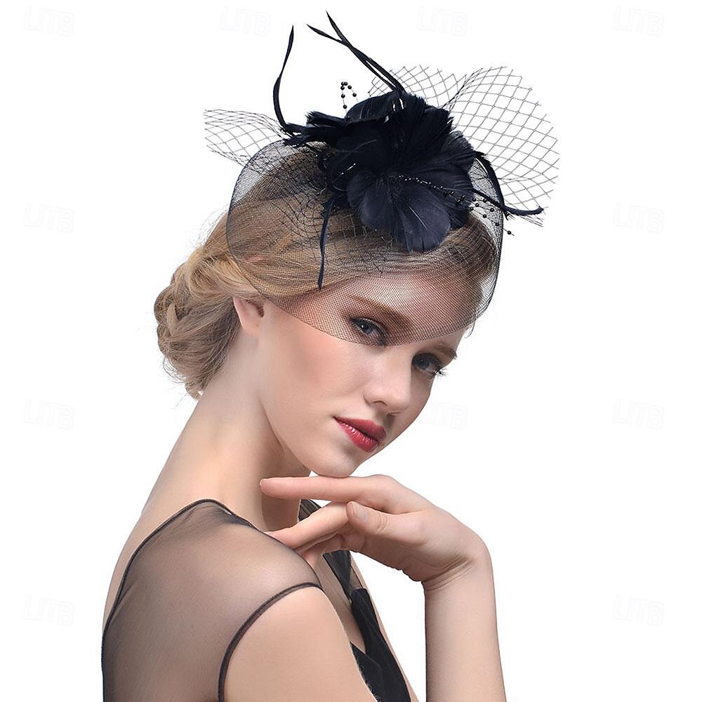 Fascinátory Klobouky Doplňky do vlasů Organza 30. léta Cylindr Závojový klobouk Dostih koktejl Elegantní Vinobraní S Peří Mašličky Přílba Pokrývky Hlavy 2025 - $17.99 –P4