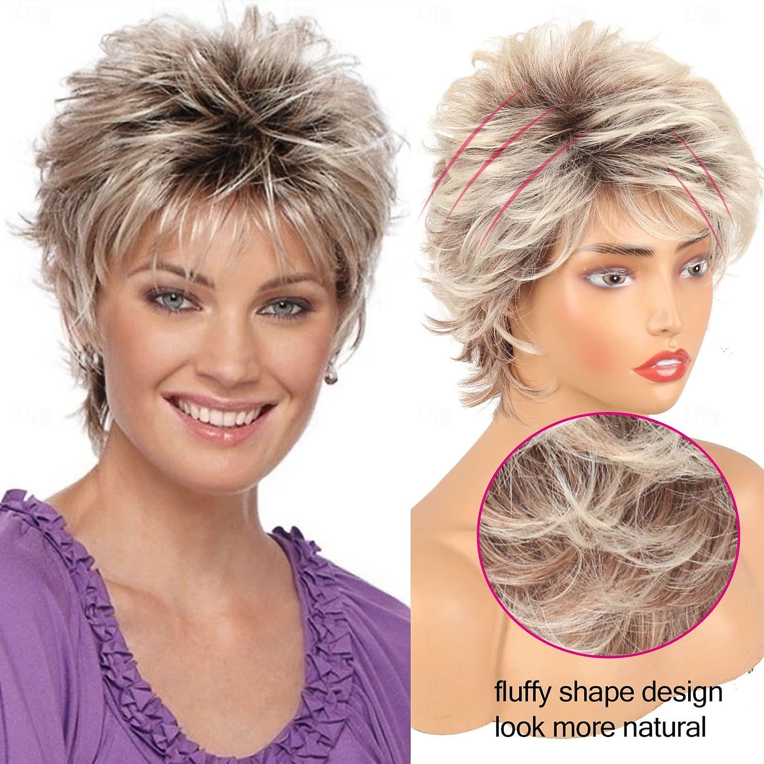 Short Blonde Pixie Cut Wigs with Bangs for White Women,Brown Ombre Blonde Wig Synthetic Wavy Curly Hair Wigs Mixed Brown Wigs Layered Natural Fluffy Heat Resistant 2025 - $18.49 –P6