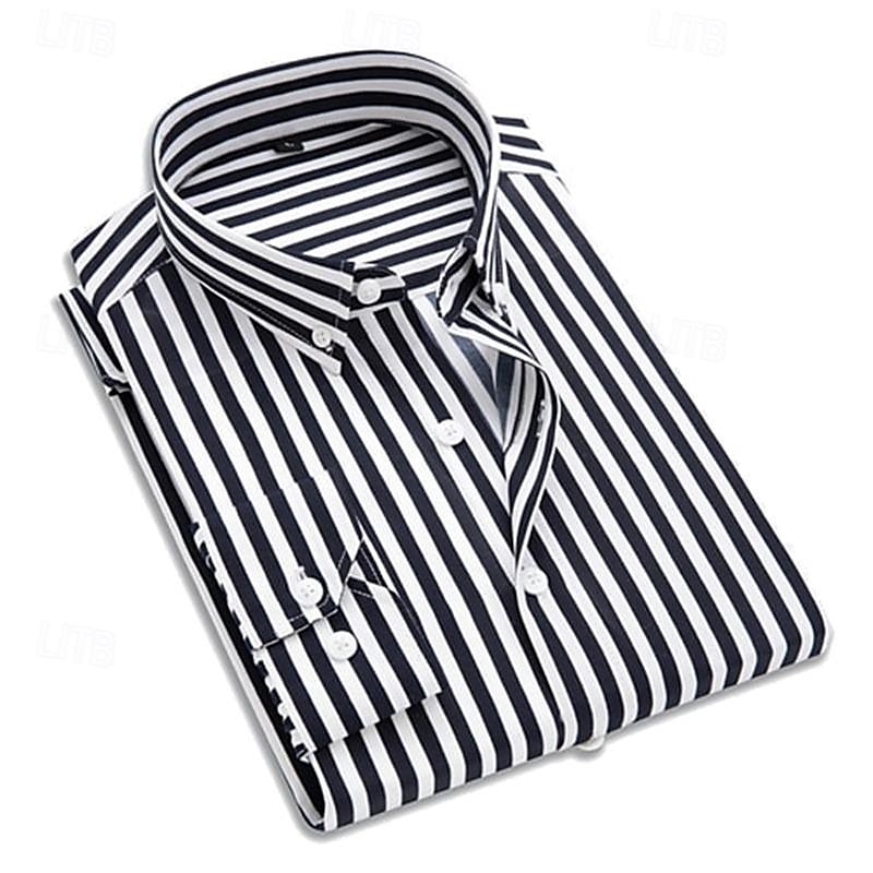 Herren Oberhemd Hemd Kragenhemd Bügelfreies Hemd Schwarz Weiß Rote Marineblau Langarm Gestreift Kragen Frühling Sommer Hochzeit Arbeit Bekleidung 2025 - $21.99 –P9