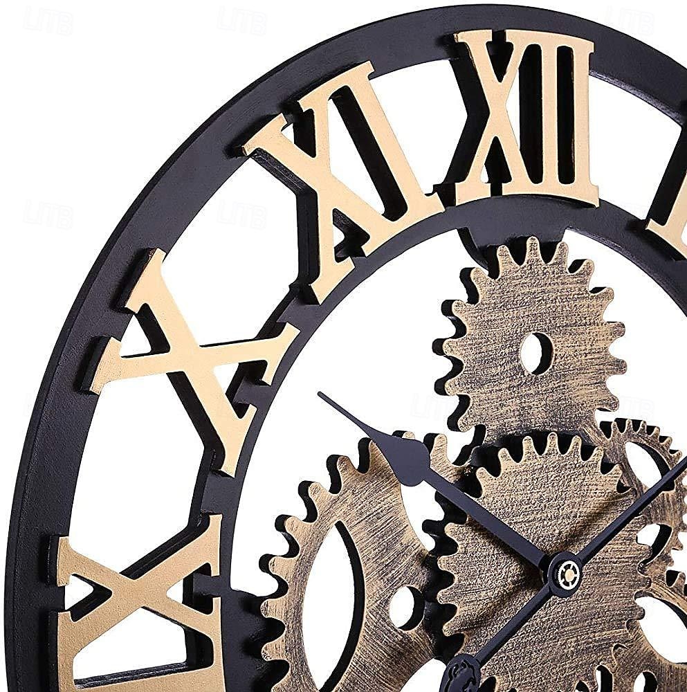 dřevěné evropské retro nástěnné hodiny zlaté římské ozubené hodiny dekorativní luxusní klasické quartzové hodiny moderní design pro domácí dekoraci nástěnné hodiny 58 cm 2026 - $110.99 –P10