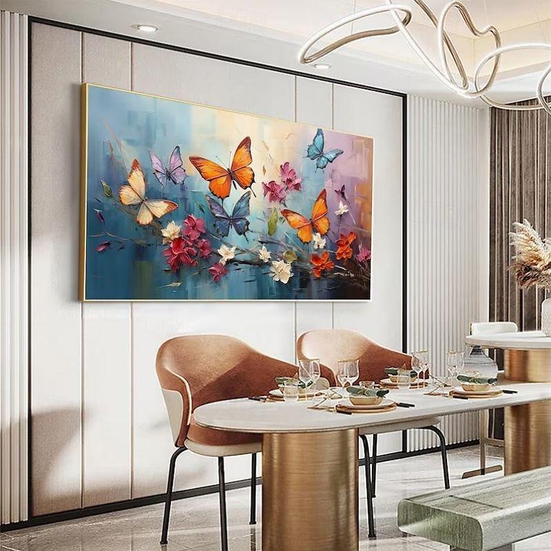 håndlaget oljemaleri lerret veggkunstdekorasjon 3d palettkniv sommerfuglblomster til hjemmeinnredning rullet rammeløst ustrukket maleri 2025 - $108.99 –P3