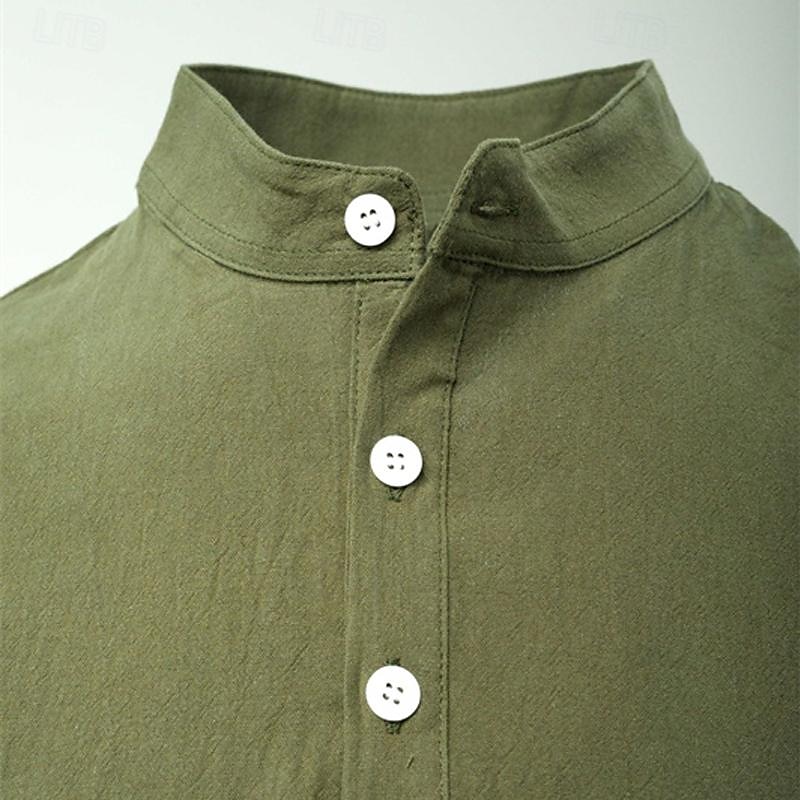 Per uomo Camicia camicia di lino Camicia in lino e cotone Camicia in cotone bianco Camicia con colletto cinese Camicia con colletto alla coreana Liscio Da mare Strada Nero Bianco Blu marino Blu del 2025 a $21.99 –P12