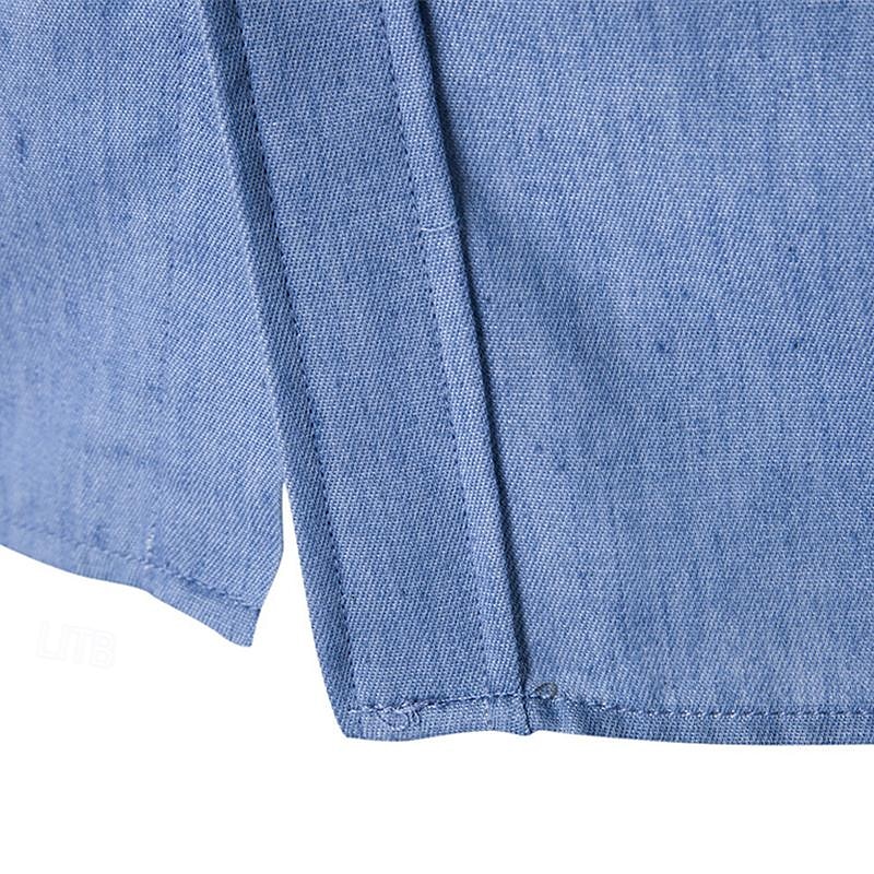 Herren Hemd leinenhemd Hemd aus Baumwollleinen Sommerhemd Strandhemd Knopfhemd Glatt Hawaiianisch Festtage Blau Dunkelblau Langarm Kargen Frühling & Herbst Bekleidung Spleißen 2025 - $19.99 –P7
