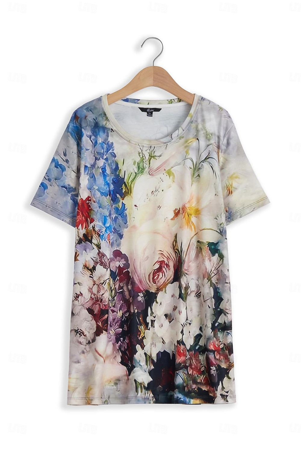 kvinners t-skjorte mote blomsterprint kortermede vanlige topper rund hals ferie helg gul rosa blå lilla grønn vår & sommer 2025 - $19.99 –P7