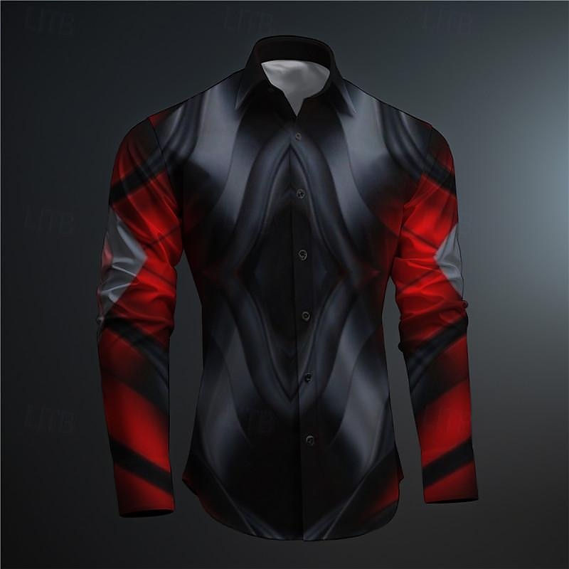 Herren 3D-Druck Geometrische Muster Knopfhemd Bedruckte Hemden Langarm Subkulturell Urlaub Party Strasse Frühling Sommer Umlegekragen Bedruckt Button-Down Rote Blau Grau 2025 - $26.99 –P4