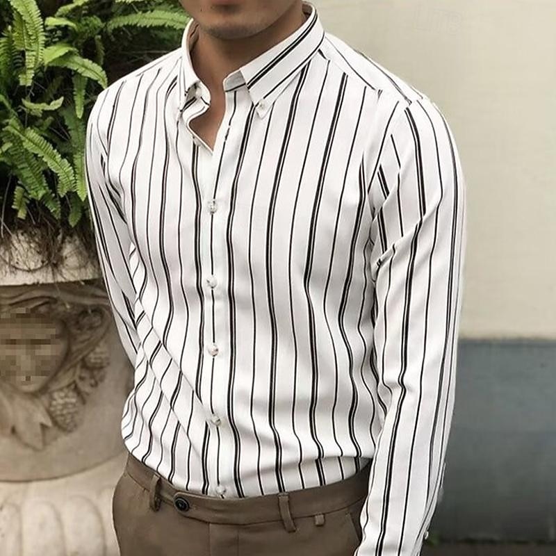 Per uomo Camicia Camicia Estiva Camicia casual Camicia da Spiaggia Camicia con Bottoni Camicie a righe Nero Bianco Blu Manica Lunga A righe Collo ripiegato Vacanza Ferie Bottonato Abbigliamento del 2025 a $21.99 –P2