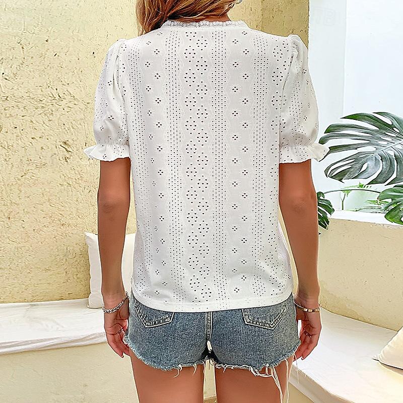 Hemd Spitzenhemd Bluse Öse oben Damen Weiß Glatt Spitze Ausgeschnitten Strasse Täglich Modisch V Ausschnitt Regular Fit S 2025 - $34.99 –P2