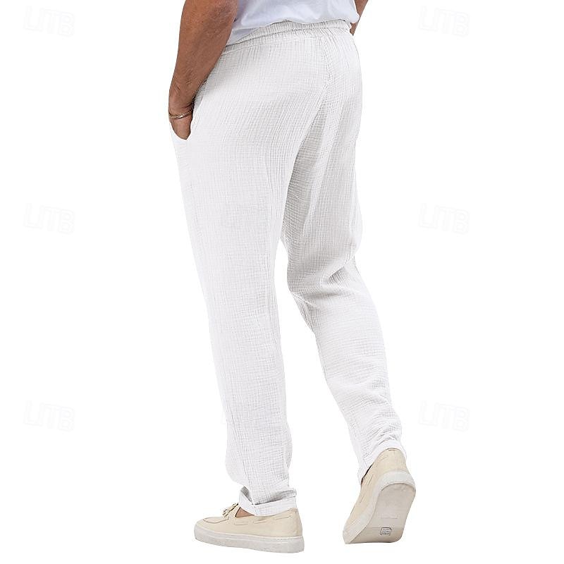 Pánské Kalhoty Plážové šortky Kalhoty pro volný čas Kalhoty Seersucker Šňůrky Elastický pas Straight-Leg Bez vzoru Pohodlné Prodyšné Denní Dovolená Streetwear Módní Na běžné nošení Černá Bílá 2025 - $20.99 –P3