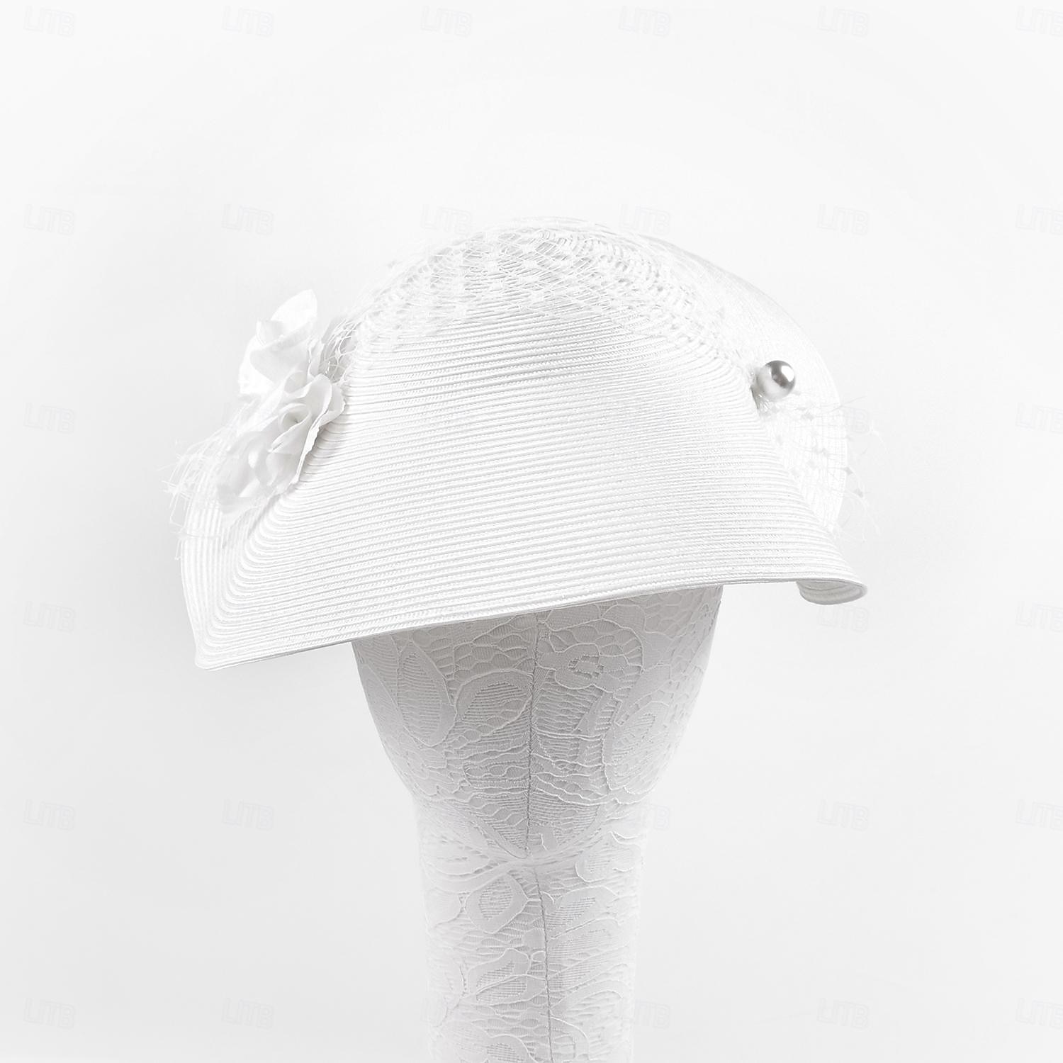 Headbands Hats Fiber Bowler / Cloche Hat Straw Hat Sun Hat Wedding Tea Party Elegant Wedding With Pearls Tulle Headpiece Headwear 2026 - $57.99 –P10