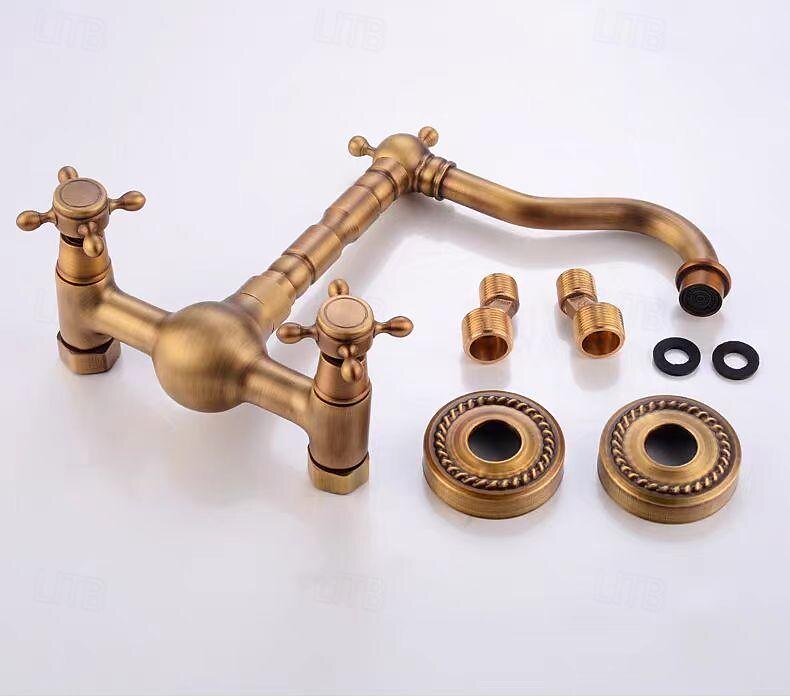 Lavandino rubinetto del bagno - Ruotabile / Classico Ottone antico Esterno Una manopola Due foriBath Taps del 2025 a $145.99 –P7