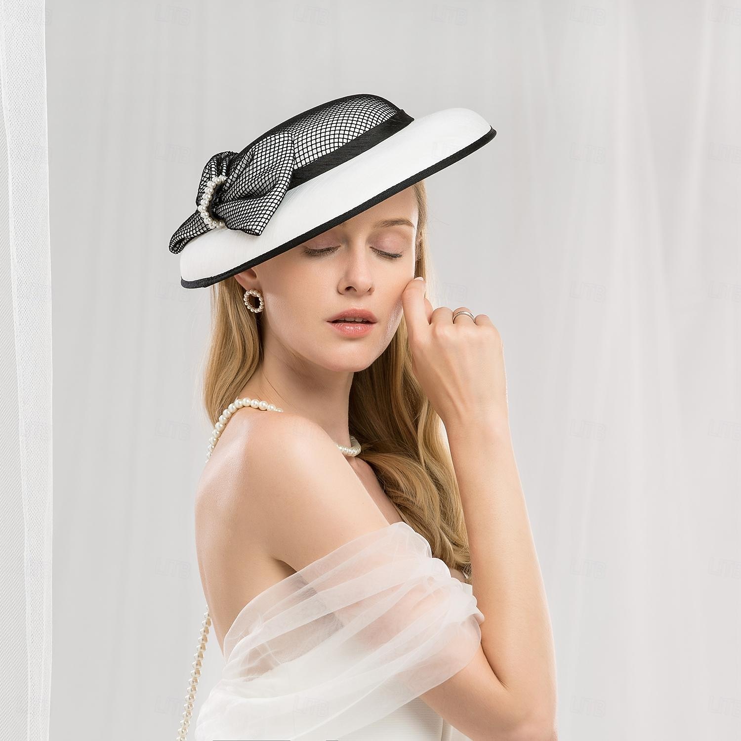 kapelusze nakrycia głowy włókno beret kapelusz słońce kapelusz spodek kapelusz wesele spotkanie przy herbacie eleganckie wesele z kokardką perły nakrycie głowy nakrycia głowy 2025 - $57.99 –P6