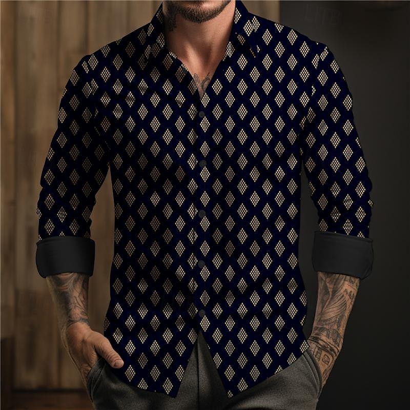 Herren aztekisch Geometrische Muster Stammes Knopfhemd Bedruckte Hemden Langarm Boho Urlaub Strasse Pferderennen Frühling Sommer Umlegekragen Bedruckt Button-Down Gelb Khaki 2025 - $26.99 –P4