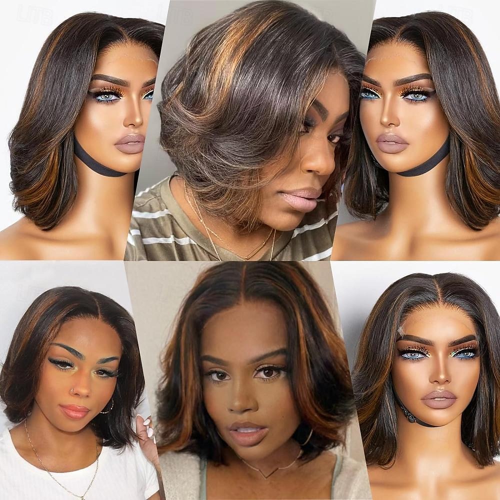 Parrucca bob 13x4 parrucche anteriori del merletto dei capelli umani per le donne nere pizzo marrone biondo highlight parrucche pre pizzicate parrucche di densità del 200% capelli umani onda del del 2025 a $179.99 –P2