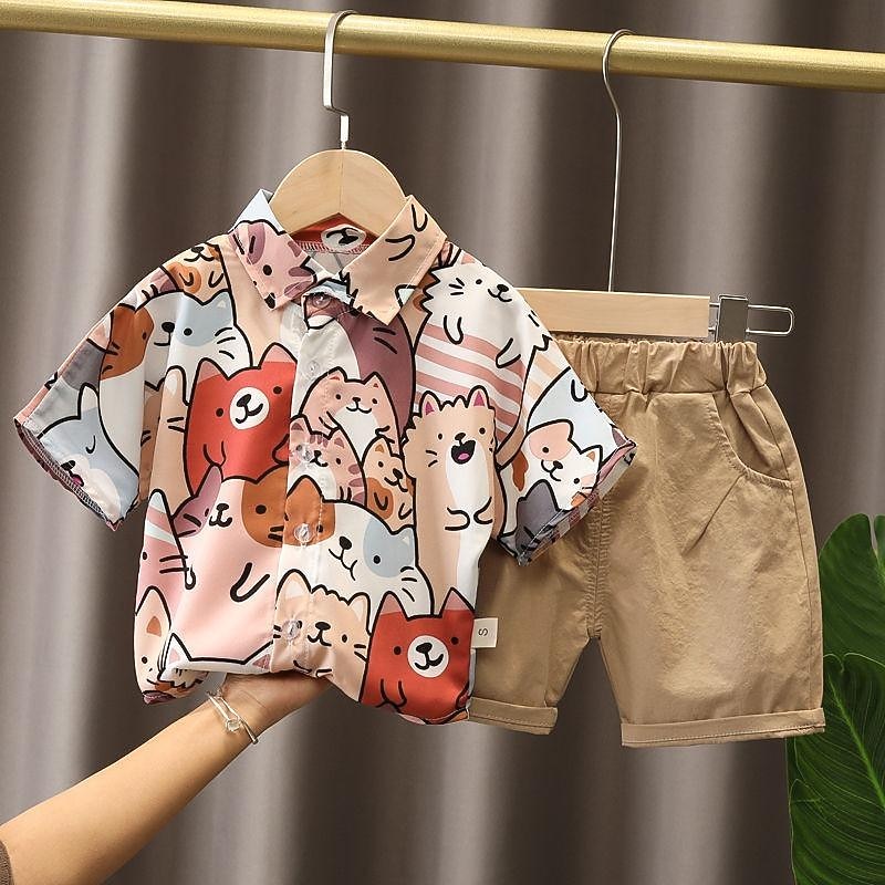 2 delar Småbarn Pojkar T-shirt och shorts Utrusta Ensfärgat Kortärmad Bomull Uppsättning Utomhus Mode Sommar Vår 1-3 år gammal glassset vit Yuanchuang Bear Set fickkamouflage gul 2025 - $9.63 –P7