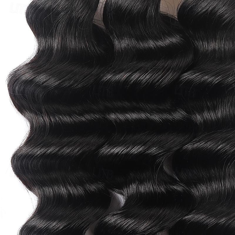 12a capelli umani sciolti fasci profondi con chiusura capelli umani vergini brasiliani 3/4 fasci con pizzo svizzero sciolto profondo nero naturale del 2025 a $217.19 –P5