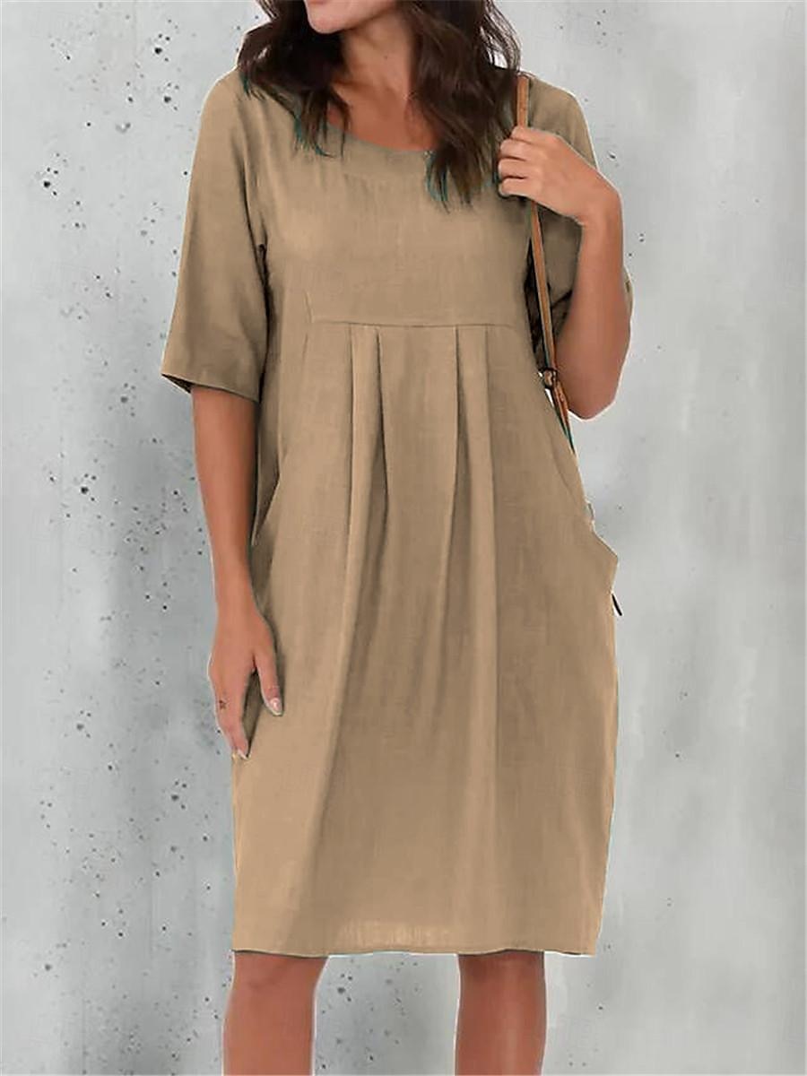 Damen Schwarz Wein Blau Sommer Frühling Minikleid Baumwoll-Leinen-Kleider Freizeitkleid Basic Modern Täglich Wochenende Lässiger Schnitt Einfach Rundhalsausschnitt 2025 - $26.99 –P3