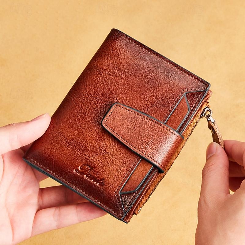 Men's Wallet Credit Card Holder Wallet Leather Outdoor Daily Holiday Zipper Large Capacity Durable RFID Blocking Solid Color D05508 yellow brown cowhide (anti-theft brush) D05508 vintage black 2025 - $34.99 –P3