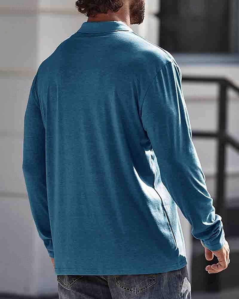 Herren Poloshirt aus Baumwolle Golfhemd Arbeit Casual Kargen Langarm Basic Modern Glatt Taste Tasche Frühling & Herbst Regular Fit Dunkelrot Wein Aprikose Dunkelgrau Wasserblau Schwarz Poloshirt aus 2025 - $18.99 –P10