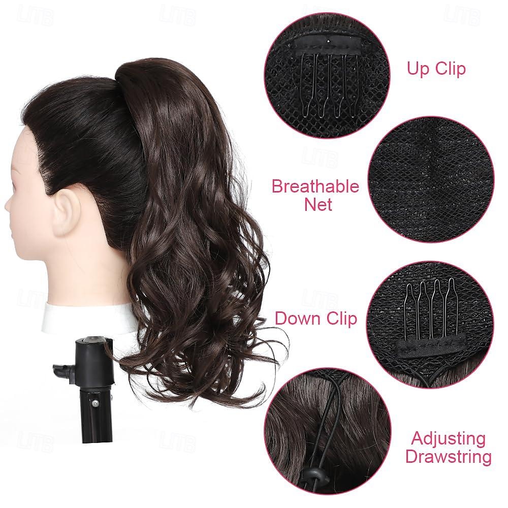 extensie coada de cal cu cordon extensii de par coada de cal scurte ondulate piese de par sintetice false coada de cal pentru femei 2025 - $10.99 –P5