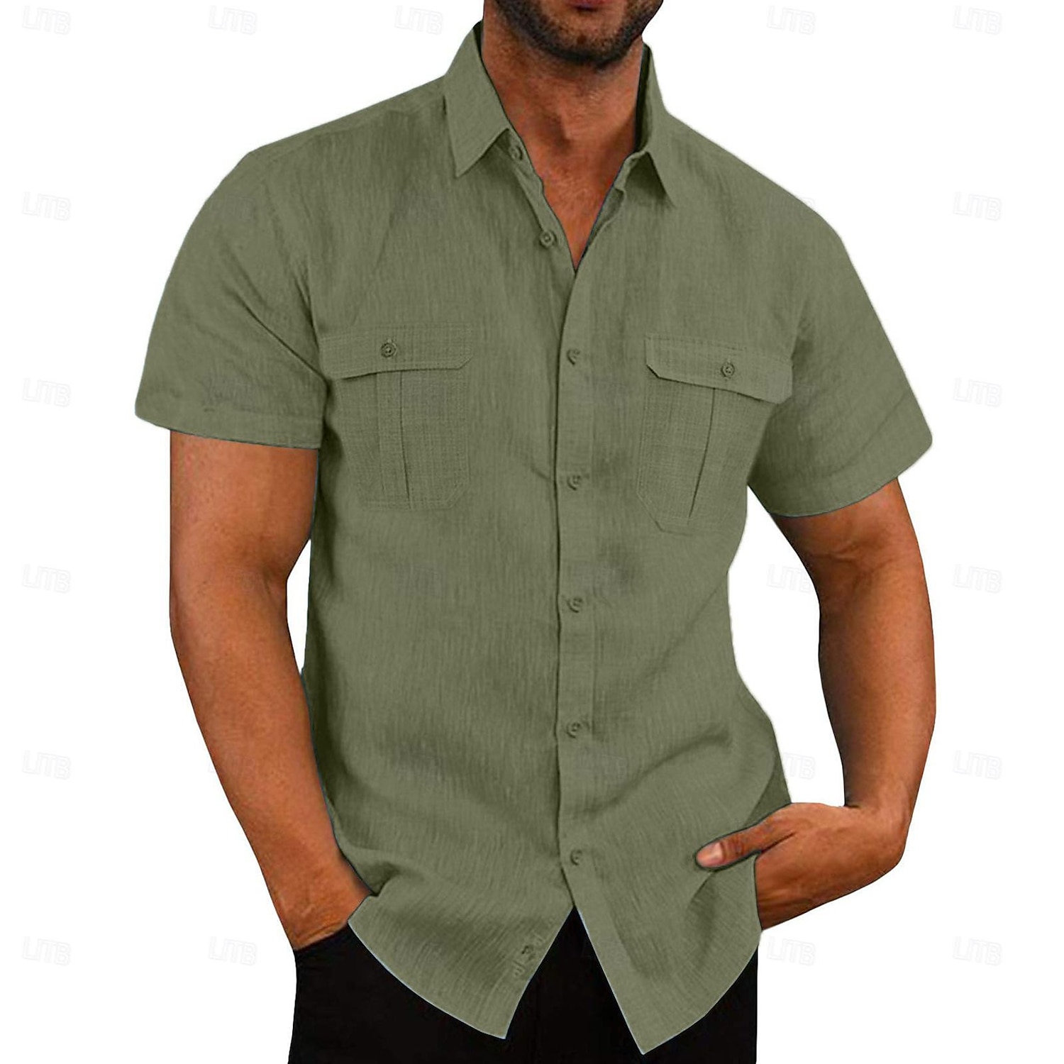 Men's Shirt Linen Shirt Summer Shirt Beach Shirt Solid Color Vacation Daily Black White Navy Blue Blue Short Sleeve Turndown Spring Autumn / Fall Clothing Apparel Button-Down 2025 - GBP £16 –P8