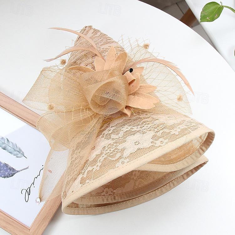 Fascinators Hats Headwear Organza Bucket Hat Straw Hat Sun Hat Wedding Casual Holiday Tea Party Beach Elegant Vintage With Feather Bows Headpiece Headwear 2025 - $31.99 –P4